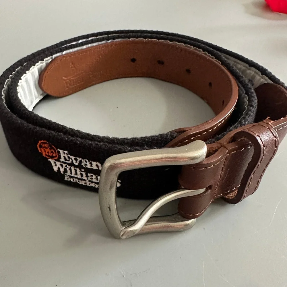 Reel Point Shelter Island Evan Williams Bourbon Belt sz 42 Black Web Leather USA